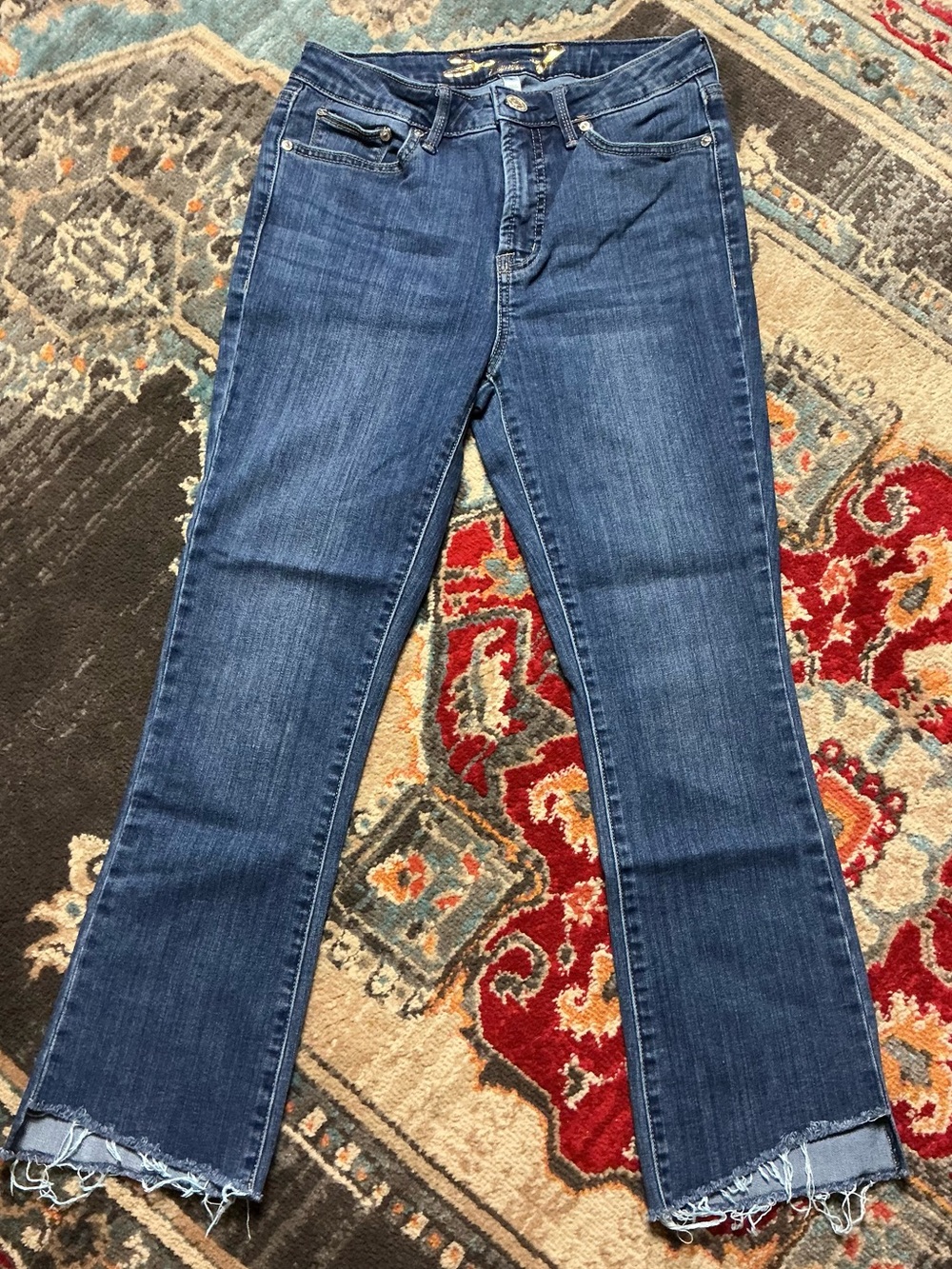 Seven7 Fashion Jean Step Hem High Rise Slim Fit Size 4 Mahone Blue Denim